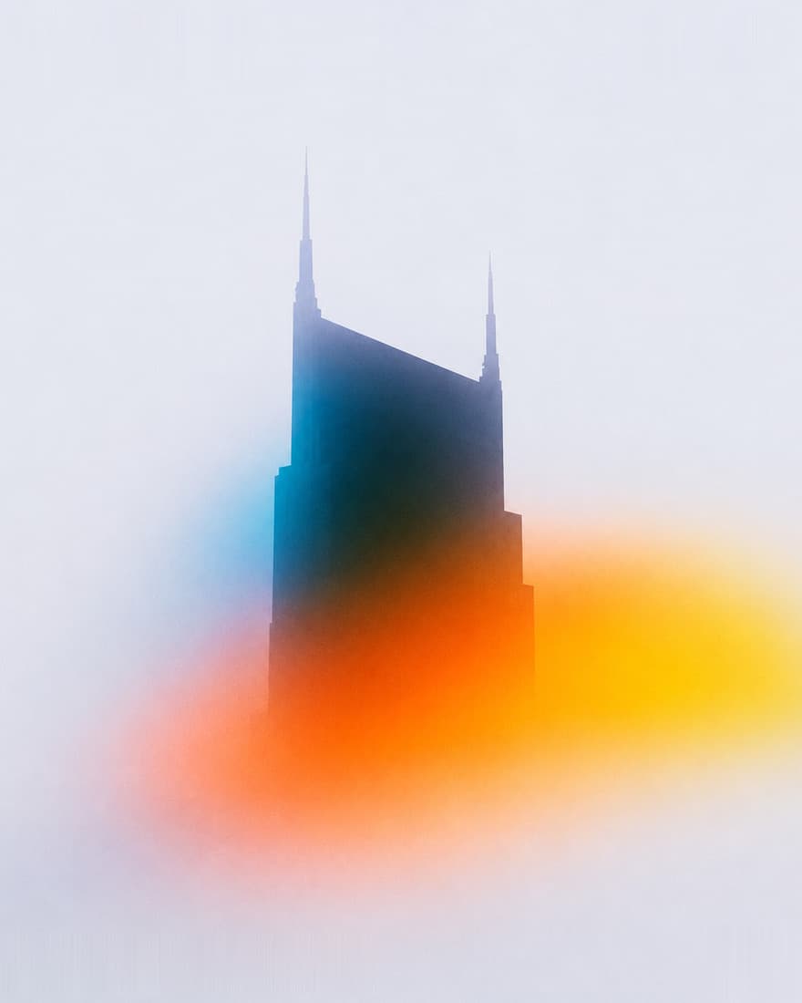 The AT&T Building against a wash of colour