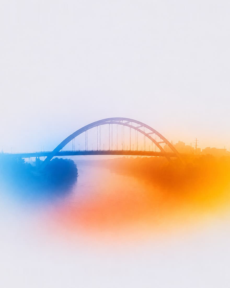 The Cumberland pedestrian bridge against a wash of colour