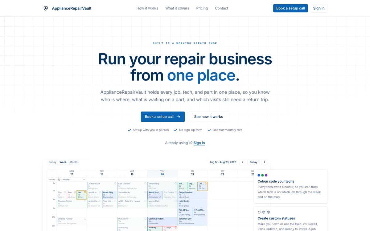 The ApplianceRepairVault home page, as it ships