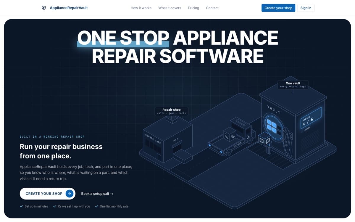 The ApplianceRepairVault hero, as it ships