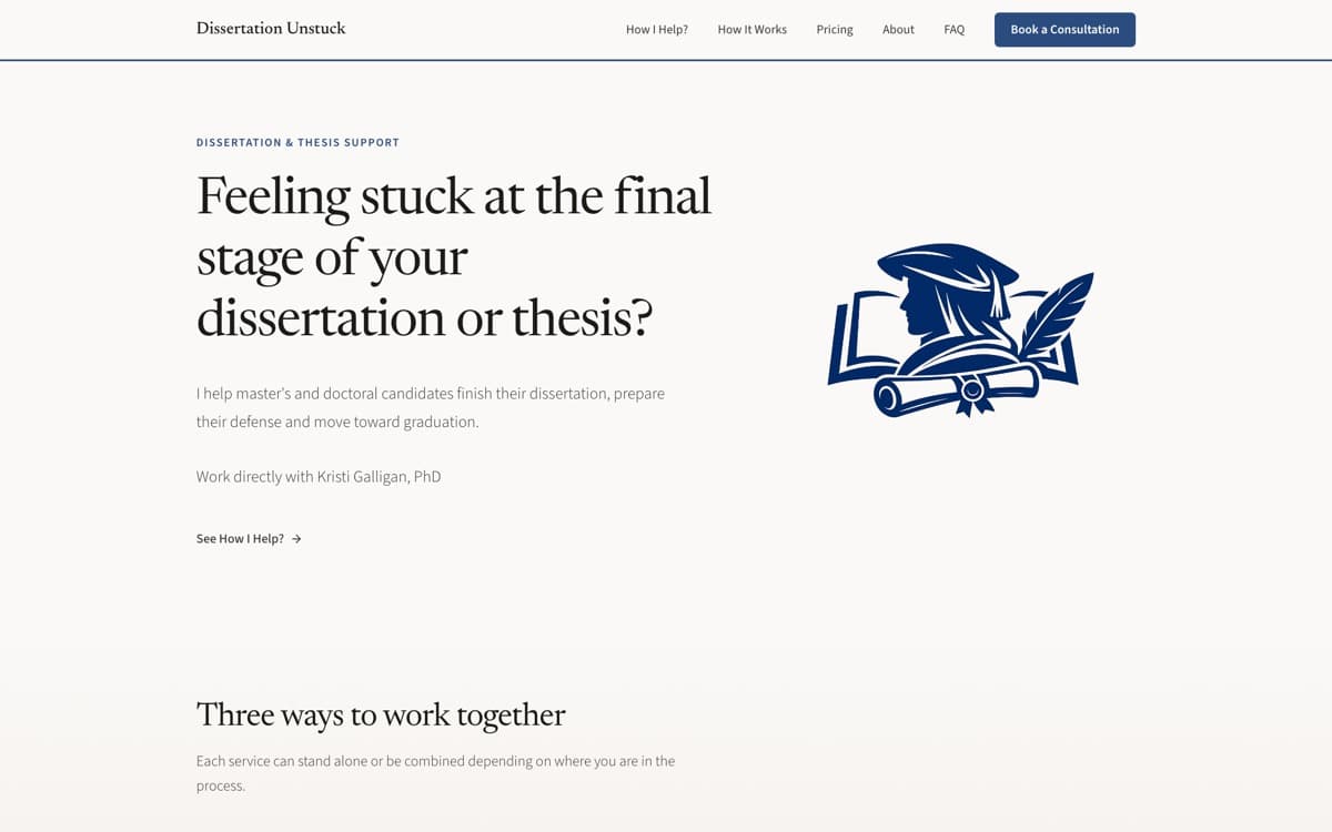 The Dissertation Unstuck hero, as it ships