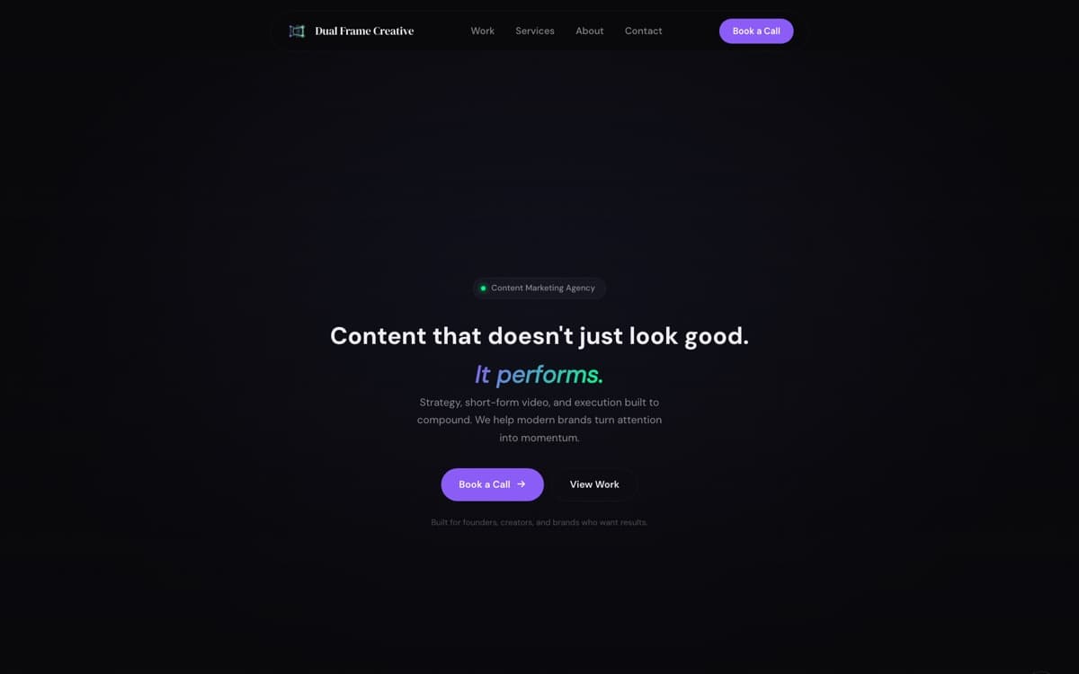 The DualFrame Creative home page, as it ships