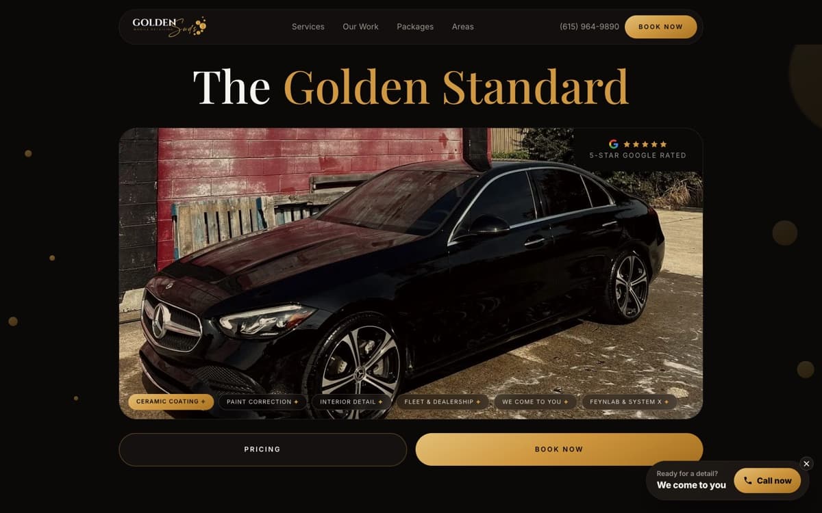 The Golden Suds Detailing home page, as it ships