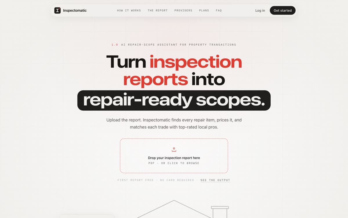 The Inspectomatic home page, as it ships