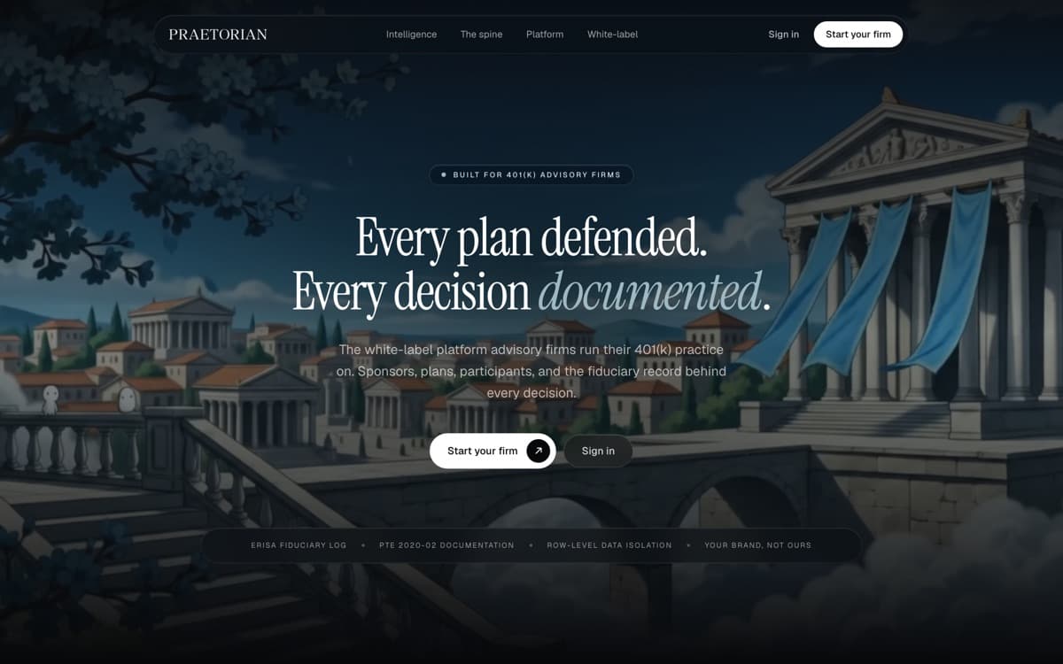 The Praetorian home page, as it ships