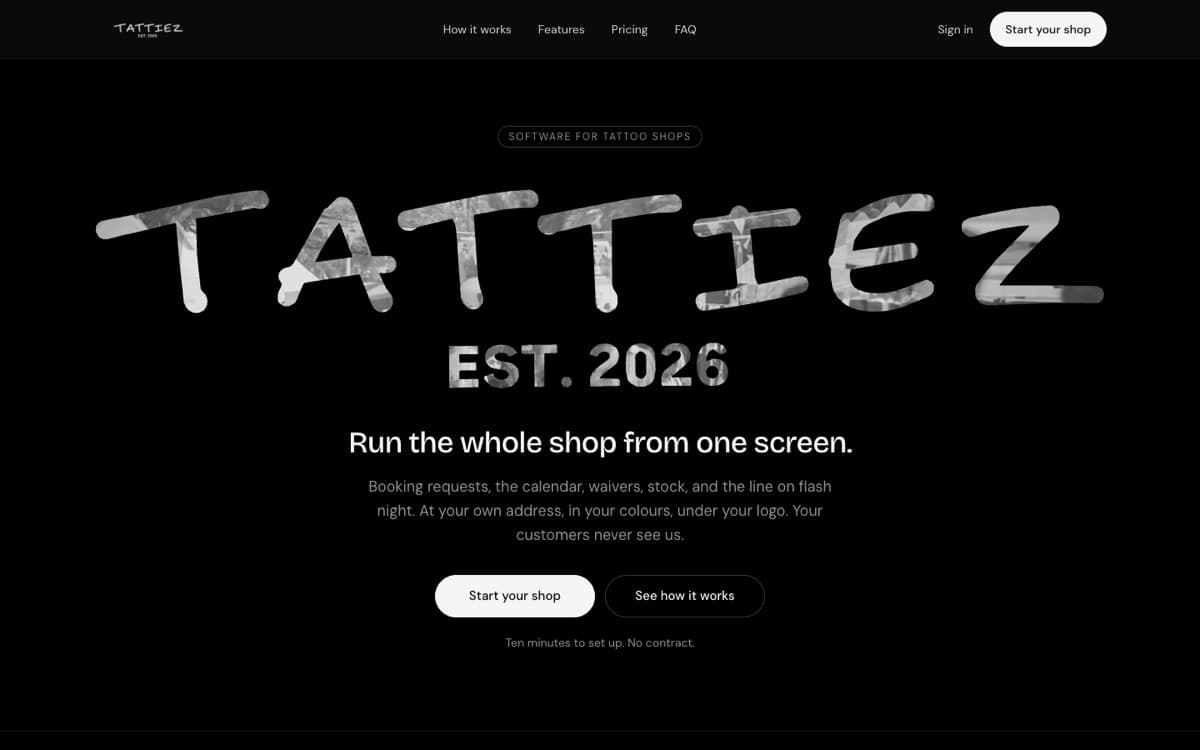 The Tattiez Shops hero, as it ships