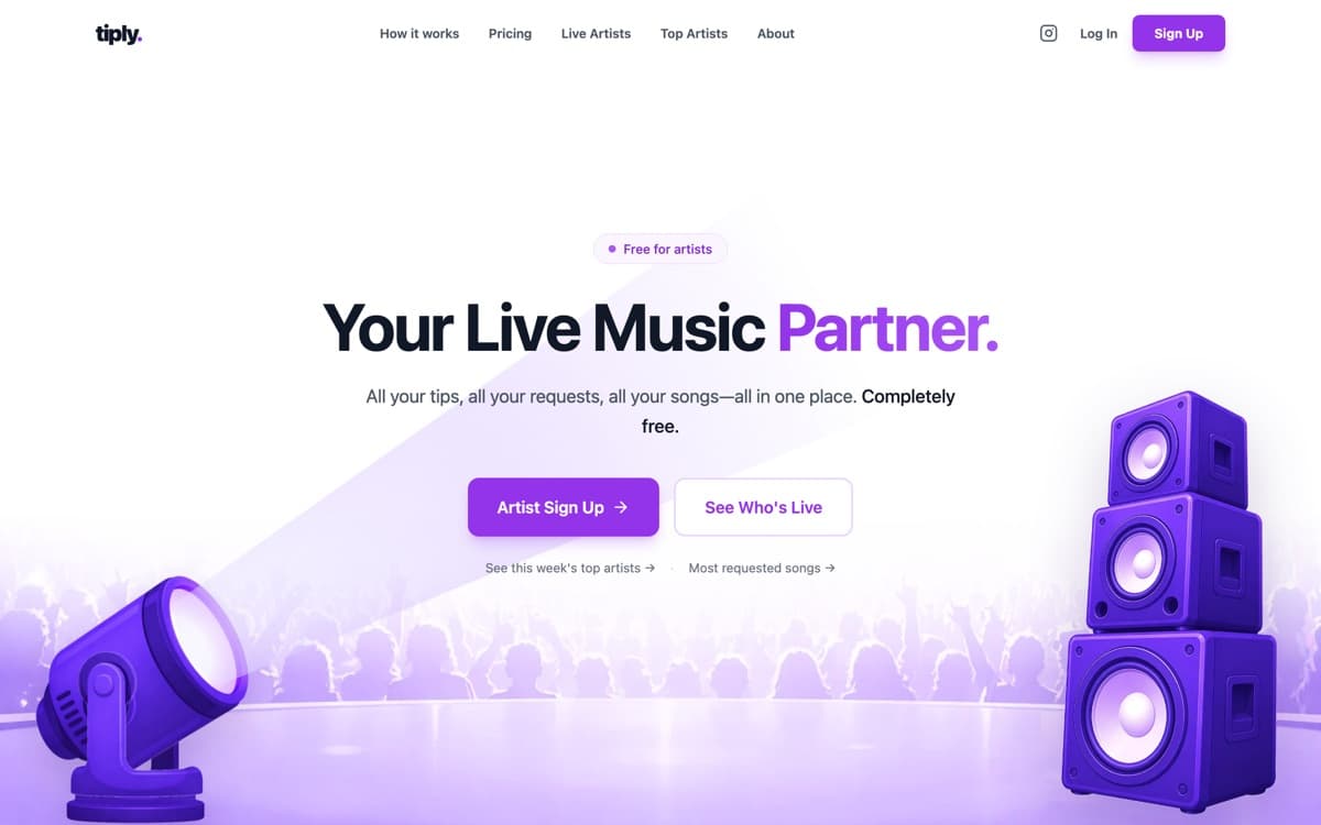 The Tiply home page, as it ships
