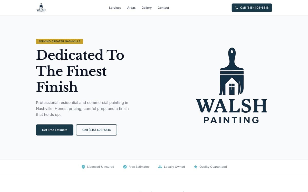 The Walsh Painting home page, as it ships
